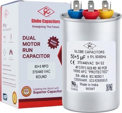 Globe Capacitor 50+5mfd 5 370V/440V Round Dual Element CBB65 Motor Run/Start UL