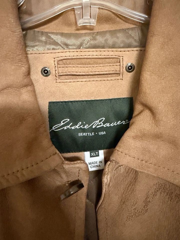 Eddie Bauer Neubuck Suede Leather Jacket MN XLT Quilt Lined - Image 2 of 4