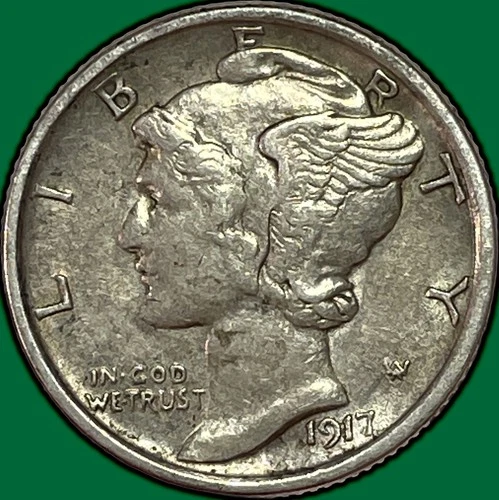 1917-S Mercury Dime Almost Uncirculated AU Coin #34618