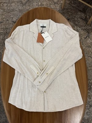NWT Men s Novu Linen Blend Slim Fit Shirt Cream Size Large  