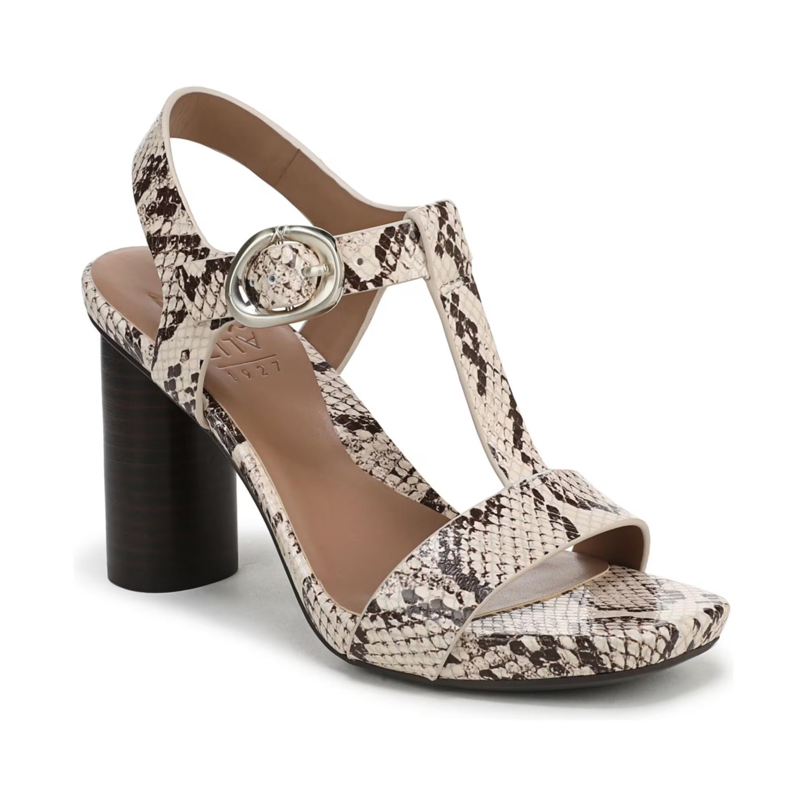 Women's Jordis T-Strap Platform Dress Sandals Beige Snake Print Faux Leather