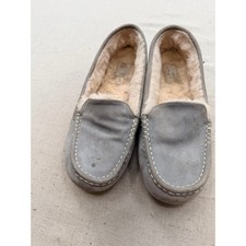 UGG Grey Suede Moccasin Slippers with Shearling Lining