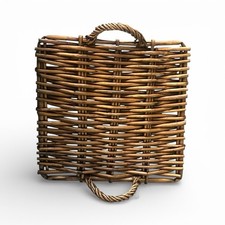 Large Square Rustic Wicker Serving Tray with Twisted Rope Handles