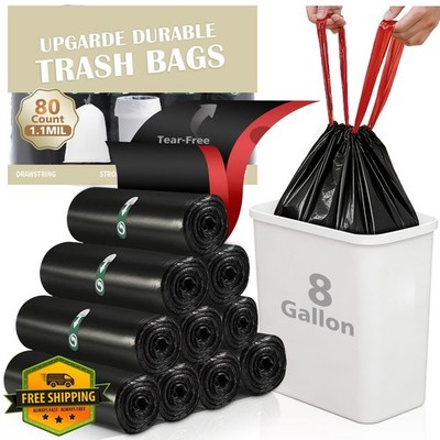 XLHOMO Trash Bags Black 8 Gallon 80 Count