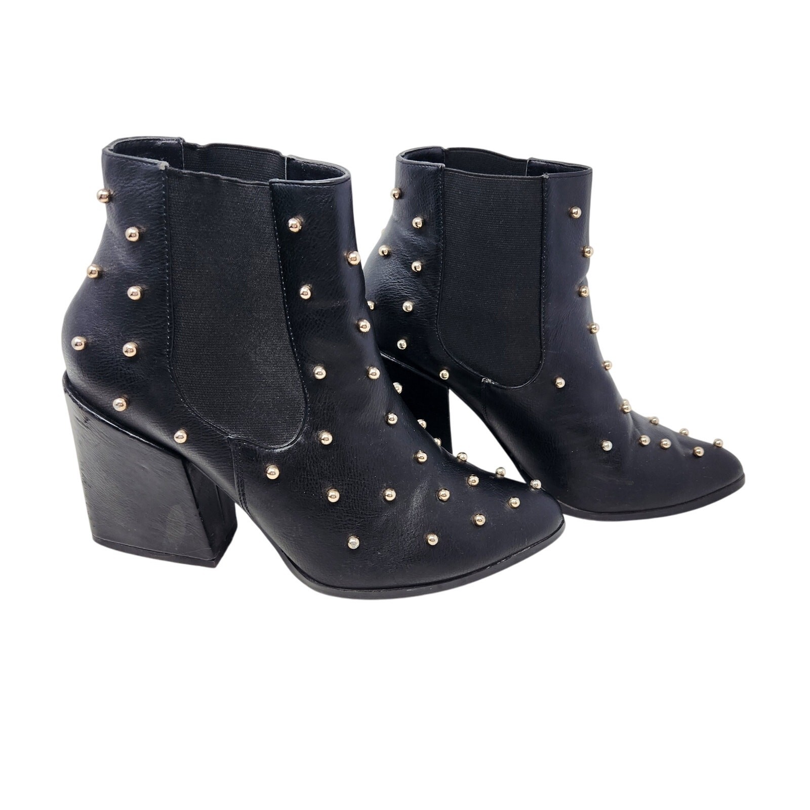 Liliana Pearl Studded High Heel Boots Faux Leather Pointed Toe Black Size 8.5