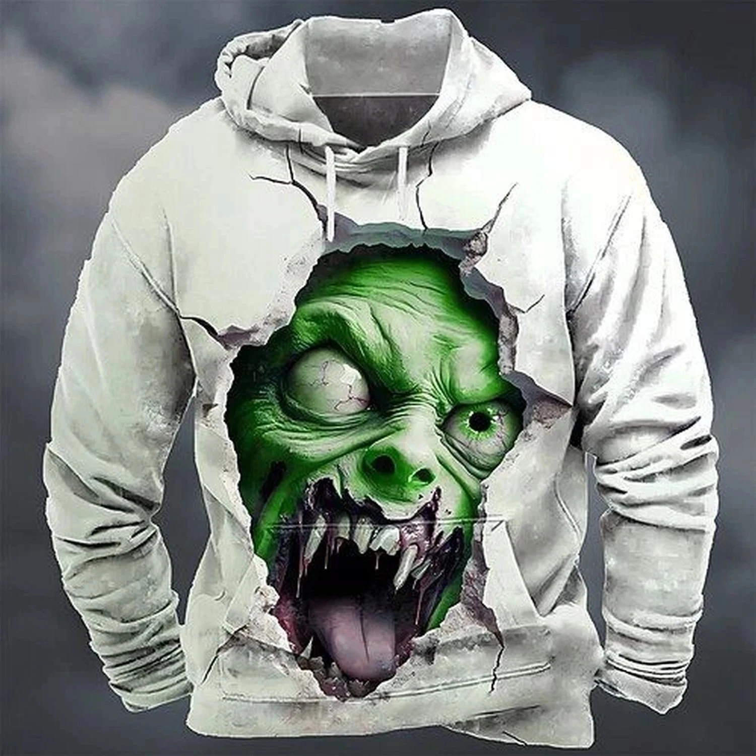 3D Zombie Face Hoodie Horror Breakout Graphic Halloween Pullover Unisex S-5XL