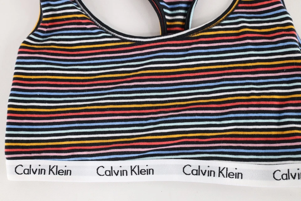Deadstock Vintage Y2k Calvin Klein Spell Out Rainbow Striped Unlined Bralette - Image 2 of 4