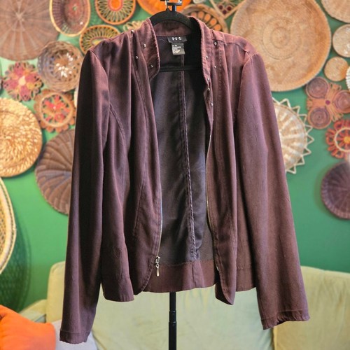 RQT Brown Polyester Suede Zip-Up Studded Bomber Jacket - XL - Picture 5 of 5