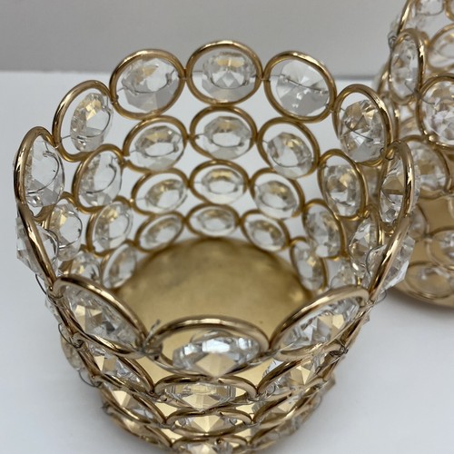 Set di 2 Portacandele Tono Oro Metallo Cablati Finti Cristalli Glam 3 1/2"" Ta - Foto 7 di 19
