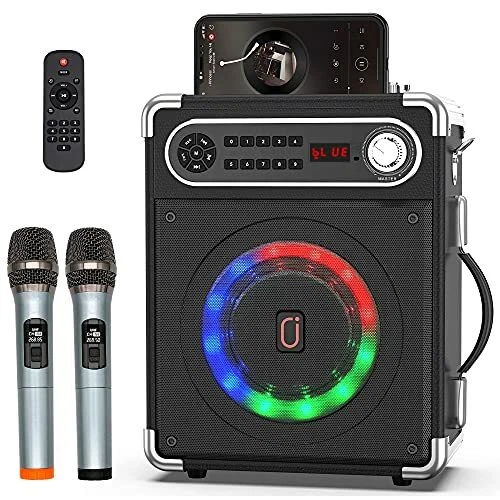 Karaoke Machine With Two Wireless Microphones Portable Bluetooth