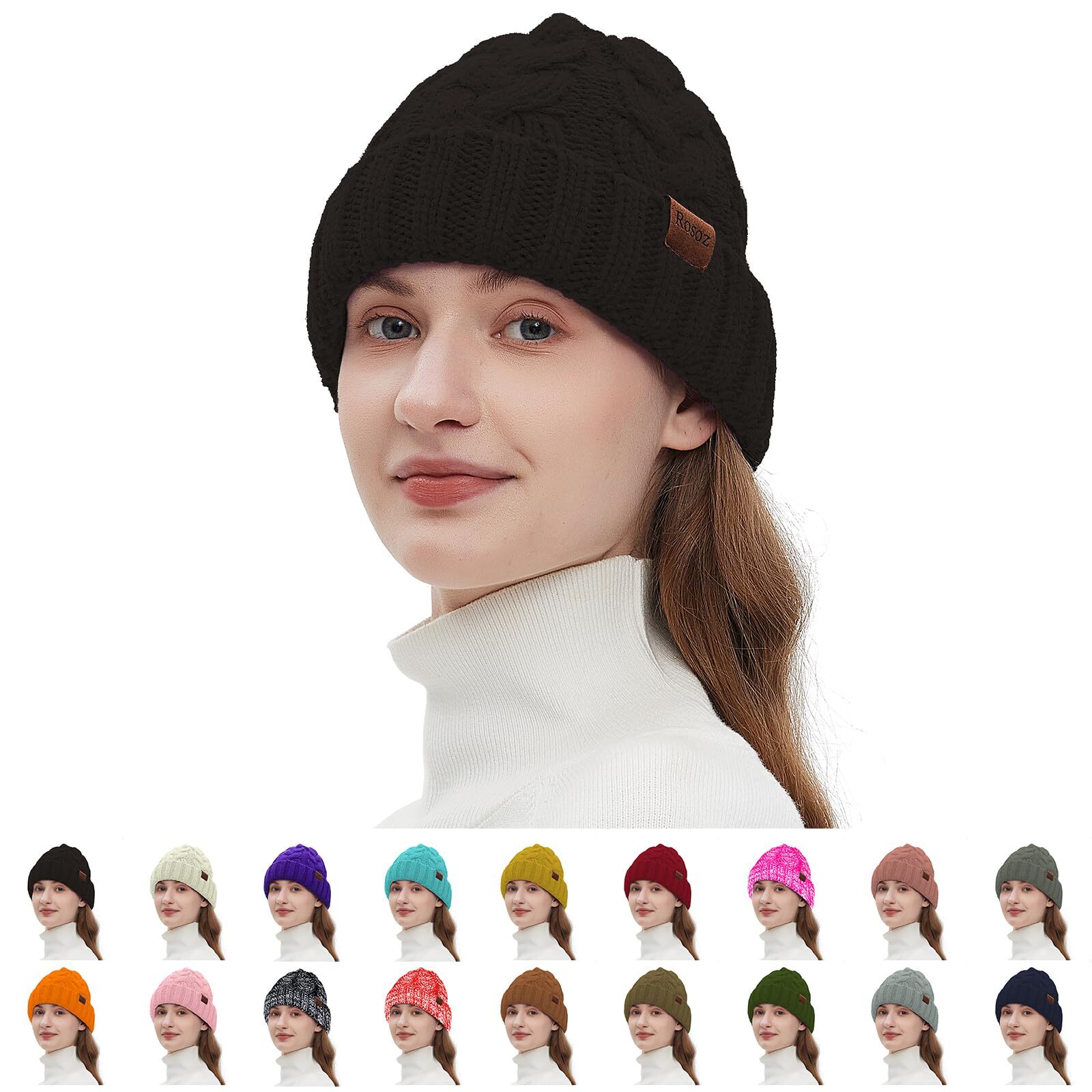 Winter Warm Stretchy Cable Knit Beanie for Women - Soft High Brim Style-image