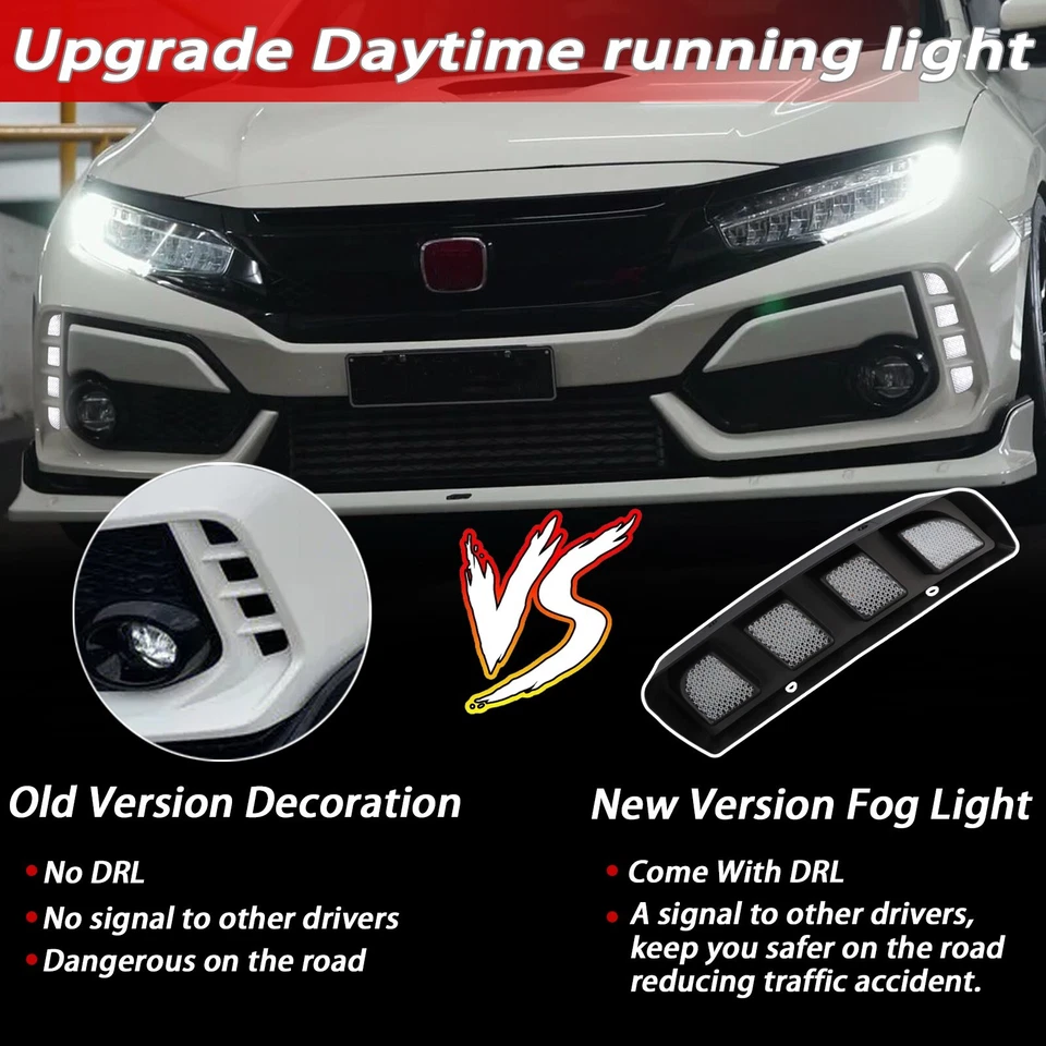 Lâmpada de neblina dianteira LED DRL luz de circulação diurna para Honda Civic Type R 2016-2020 - Imagem 3 de 4