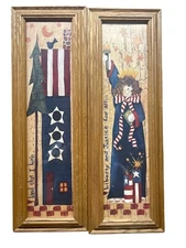 Patriotic Framed Wall Art Pair Featuring Americana Themes & Folk Style