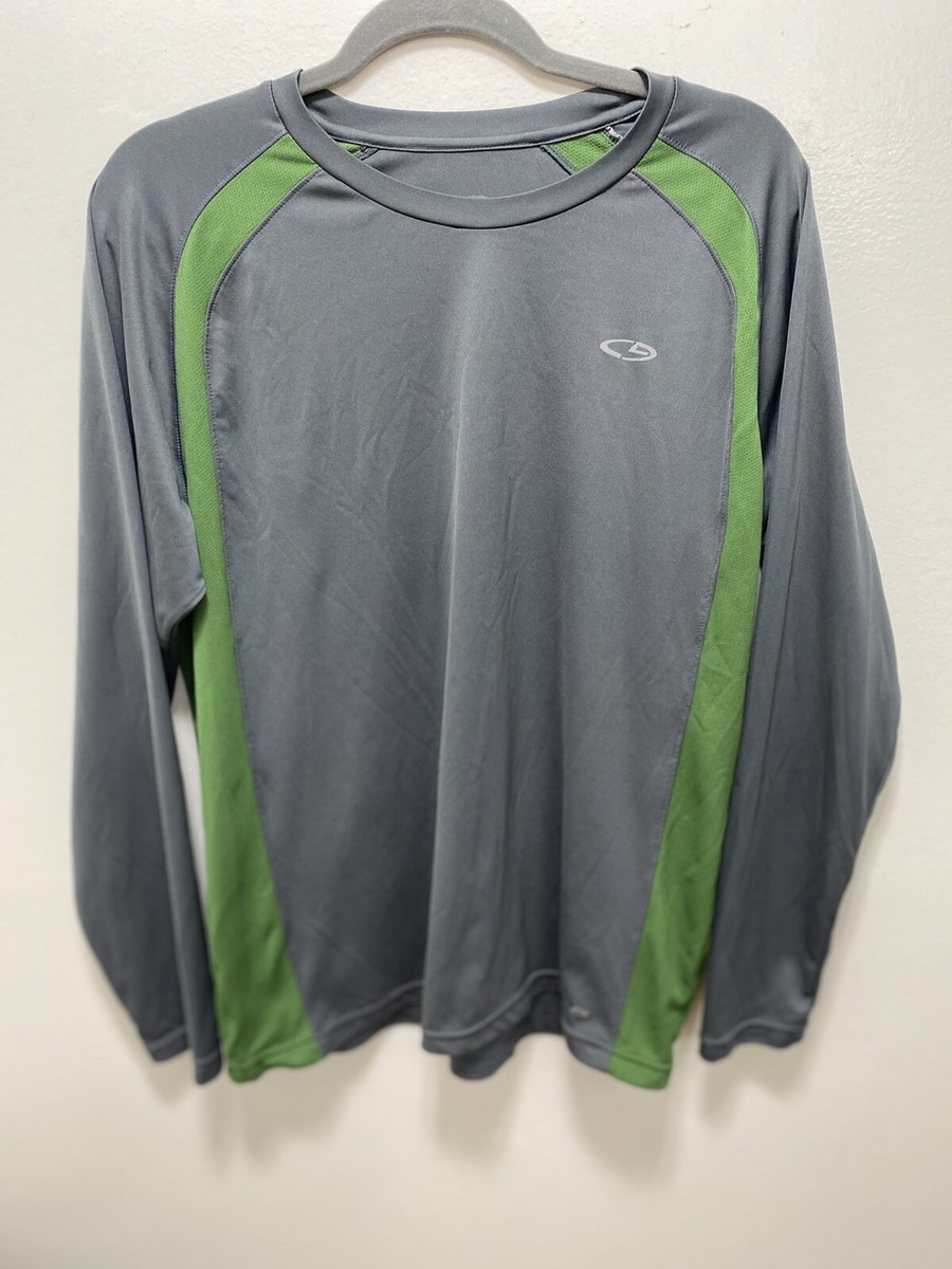 champion duo dry long sleeve Running/workout shirt mens large gray/green