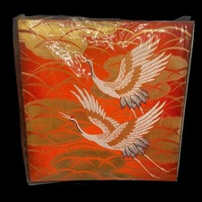 Vintage Japan Brocade Cranes Fabric Covered Photo Album Orange Gold Metallic