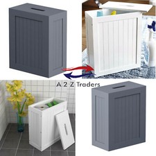 Bathroom Laundry Storage Organiser Cabinet Groove Wooden Grey or White Baskets