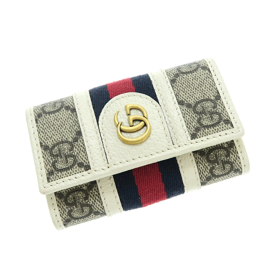 Gucci Ophidia Porte clés 6 Anneaux Sherry Line GG Supreme PVC Cuir Authentique