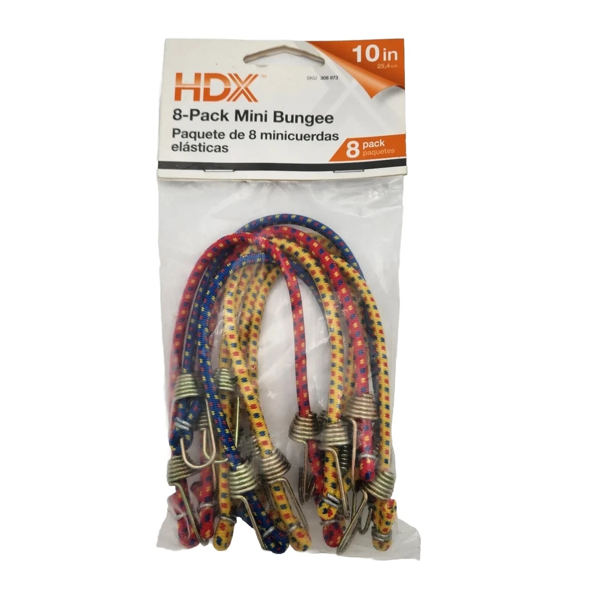 HDX 8 Pack Mini Bungee 10 inch Rubber Bungee Strap Tie Down Color Cords 8 Pack