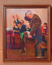 Original Beautiful socialist realism painting  Night school in USSR