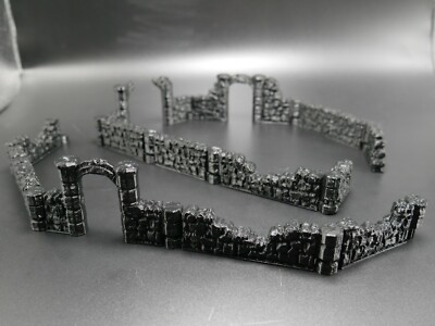 Tabletop Terrain Black Ruined Stone Interlocking Walls D&D Pathfinder 40k