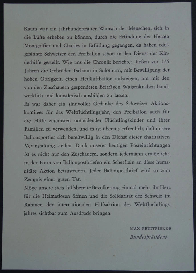 Schweiz 1960 Ballonpost Weltflüchtlingsjahr MiNr. 694 - 4er-Bl. - Bild 2 von 2