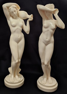 Vintage Gino G Ruggari Pair Nude Neoclassical Woman Statue Venus Roman Mythology