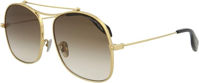 Alexander McQueen AM0088s 004 Gold Sunglasses Brown Lens Sonnenbrille  59-15-145