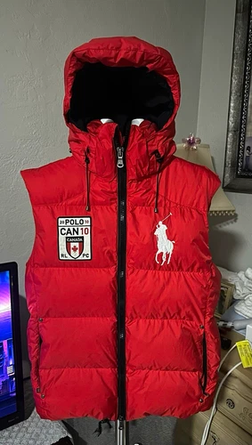 Polo Ralph Lauren Men's Red Hooded Puffer Vest Canada Patch Full Zip Pockets - product listing photo