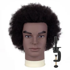 6"Afro Male Mannequin Head 100% Human Hair Curly Hair 4A Type for Braiding Ha...