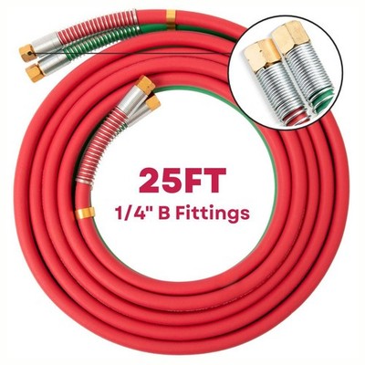 SPARC 25FT 1/4'' Oxy Acetylene Grade T Hose Set + Strain Reliefs - B Fittings