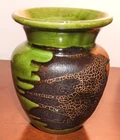 VTG Royal Haeger 5 1/2" Earth Wrap Lava Crackle Olive Earth Tones Art Pot Vase