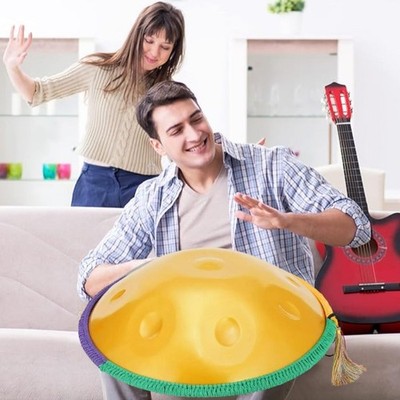 22'' Yellow 10 Notes Handpan Drum 440Hz Powder Coated Steel Drum with Bag Stand