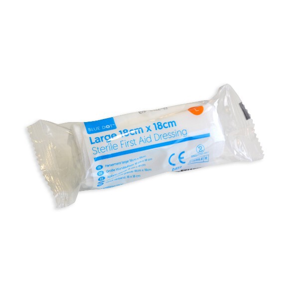 Sterile First Aid Dressing 18cm Large Flow Wrapped HSE - Blue Dot 30FLG180