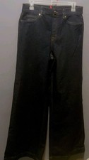NWOT Spanx Denim Flare Jeans Raw Indigo Blue Sz L Wide Leg High Rise
