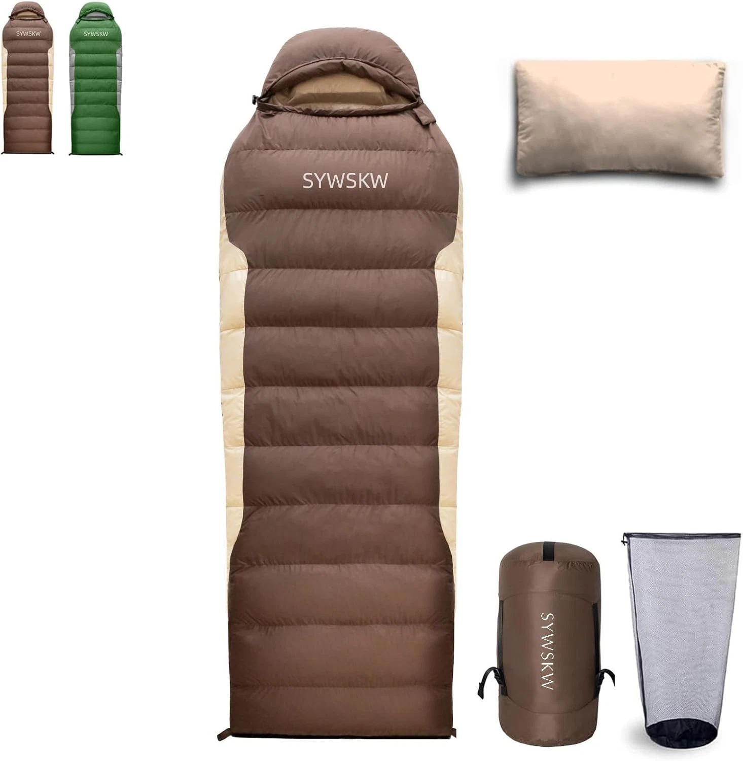 Ultralight Down Sleeping Bag with Pillow for Camping & Hiking, YKK Zipper