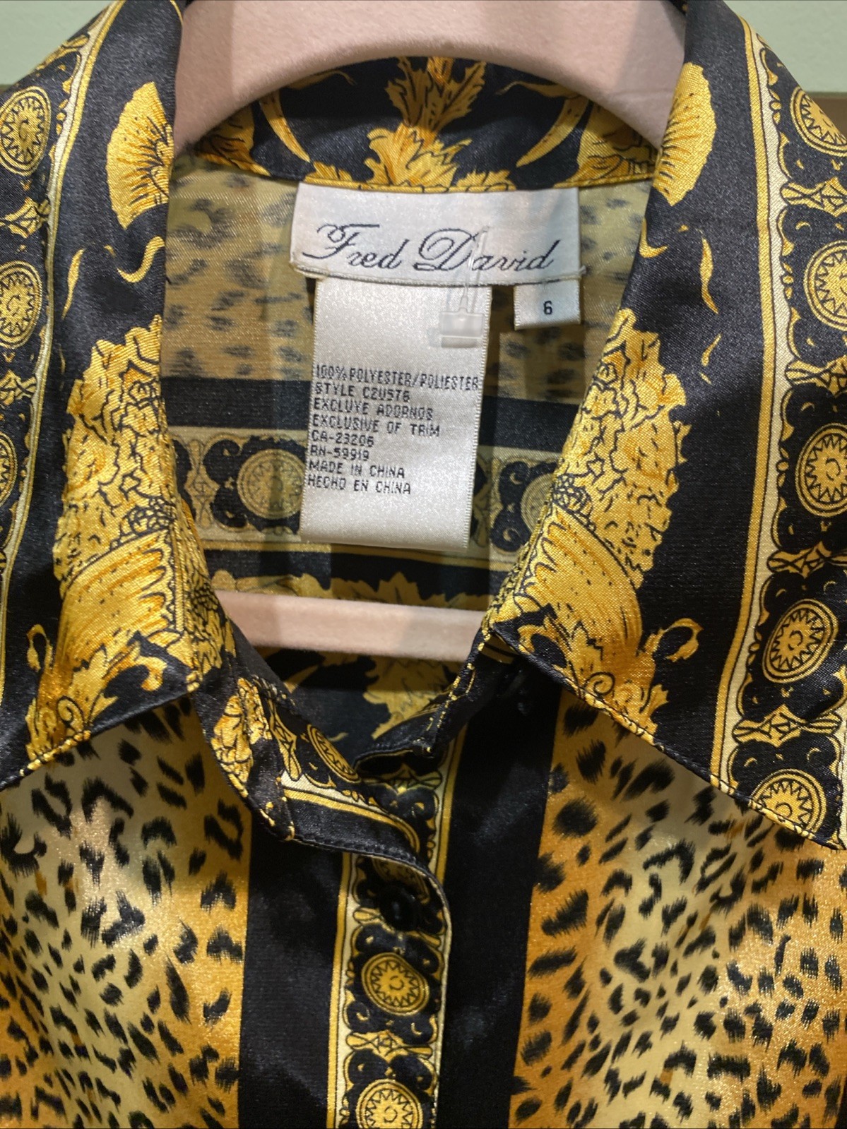 Fred David Button Down Top Leopard Baroque Print … - image 3