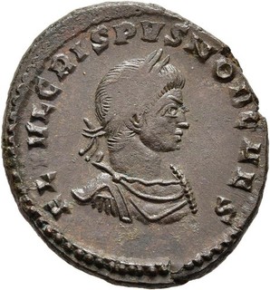 MONEDA DE BRONCE FITZ CRISPUS CAESAR AE FOLLIS TRIER TREVERI SOL ROMANA TARDÍA ±MAS1321
