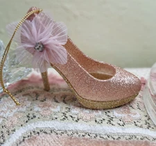 Shoe Christmas Ornament PINK High Heel Glitter Accent Victorian Tree NEW