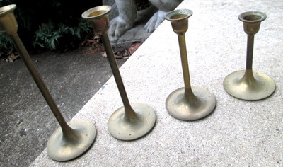 Lot of 4 Interpur Taiwan Graduated Brass Candlesticks Vintage