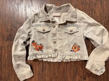 Kids Girl Denim Jacket Size 6 Floral Snap Buttons