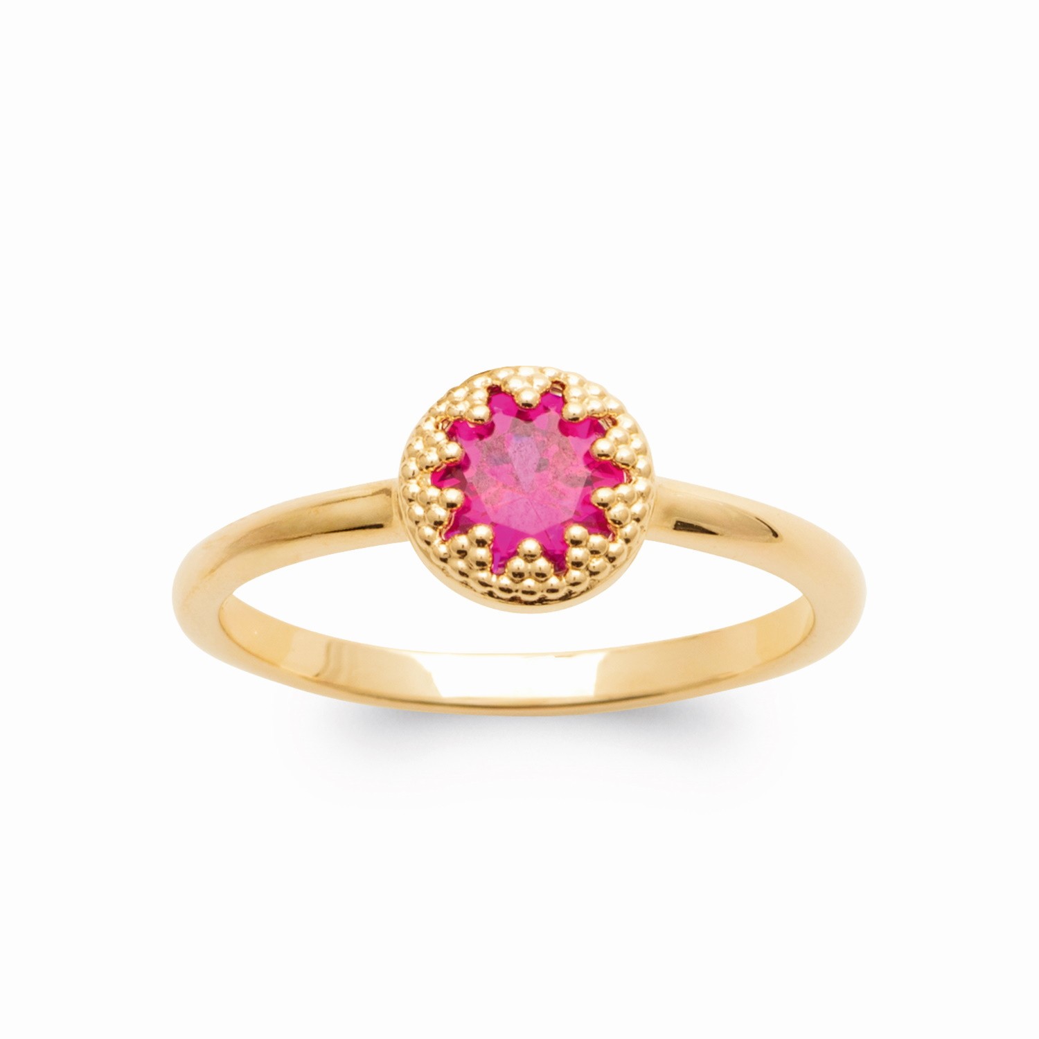 Bague pierre rose plaqué or 18 carats 750/000 poinçonné bijou femme