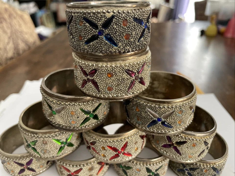 Juego de 11 servilleteros enchapados en plata exclusivos Pier 1 de colección Foto 3 de 4