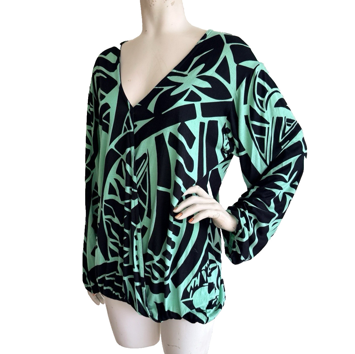 MISSING POLYNESIA Top Mint Green Black Hawaiian A… - image 2