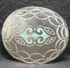 XE17154 VINTAGE 1970s ABSTRACT ARTWORK UNISEX FASHION SILVERTONE BELT BUCKLE