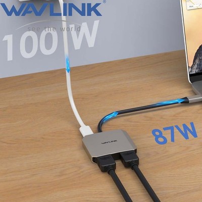Wavlink HDMI-Adapter USB-C auf Dual-HDMI-Splitter Dual-Monitor 4K@60Hz 87W PD