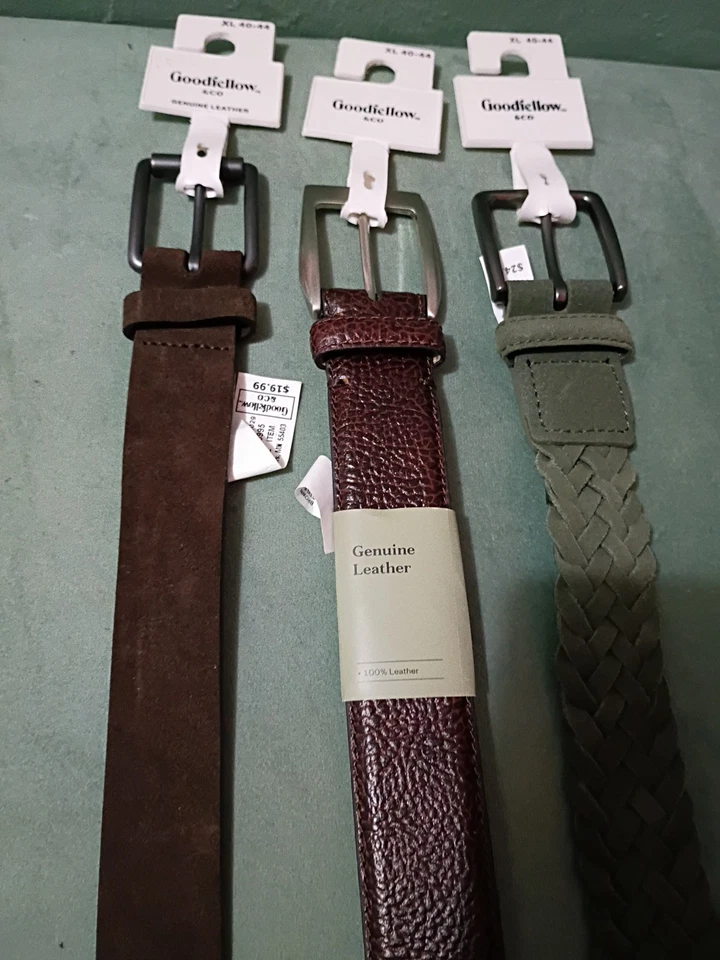 3 Cinturones Hombre Cuero Genuino Goodfellow XL 40-44 Marrón y Verde Nuevos Foto 3 de 4