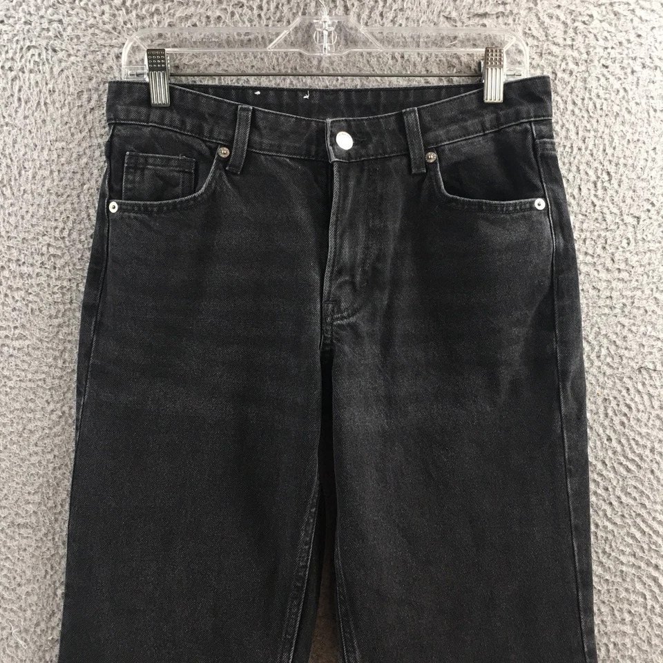 Pantalones de mezclilla H&M de pierna recta para mujer 4 negros tiro medio algodón cremallera mosca informales NUEVO Foto 2 de 4