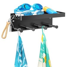 Pool Towel Racks with Shelf Wall Mounted, Pool Towel Holder Outdoor with 4