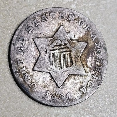 1851-O Three Cent Silver Trime Piece VG Very Good Or F Fine Detail Residue 