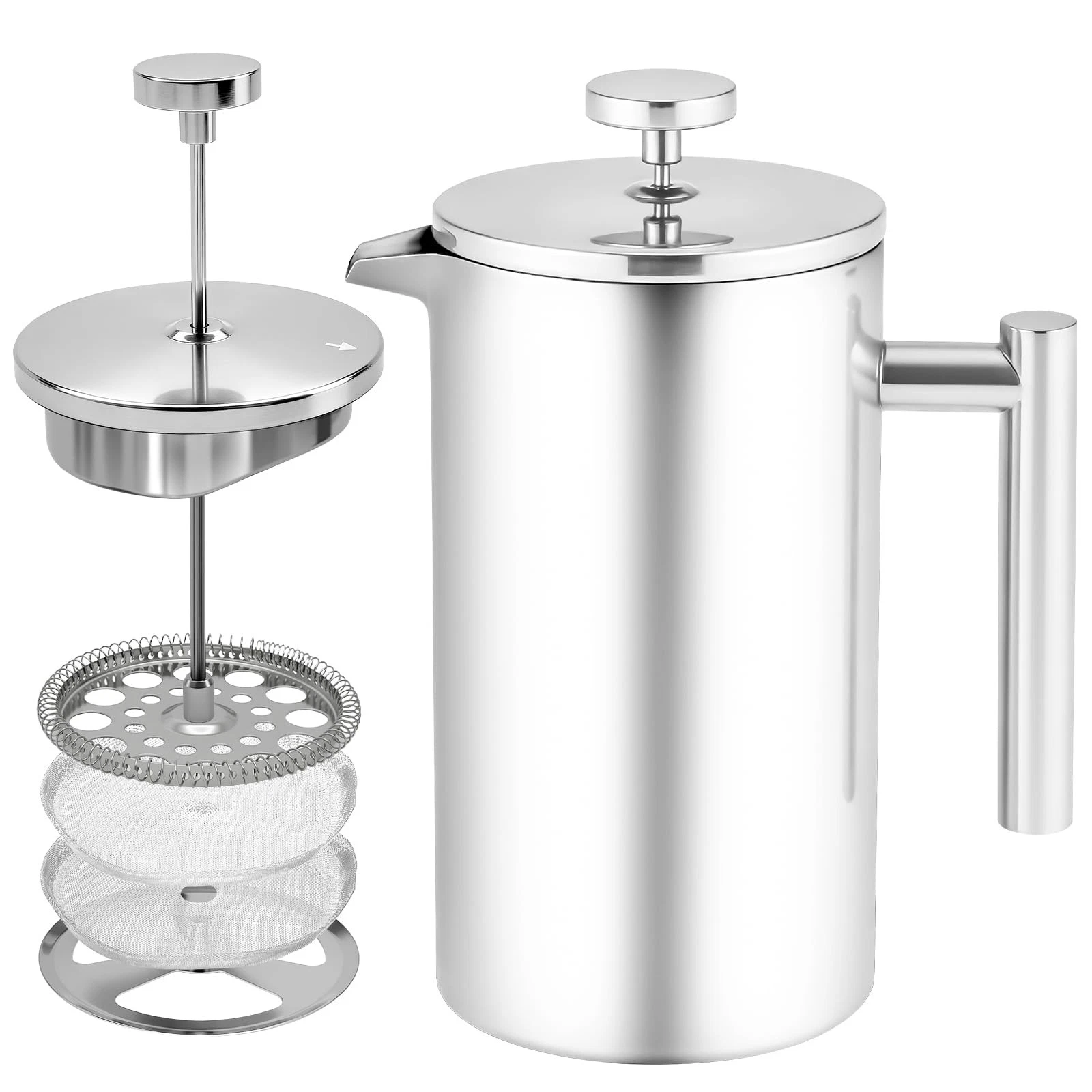 French Press Coffee Maker, 304 Stainless Steel French Press with 2 Extra for ...